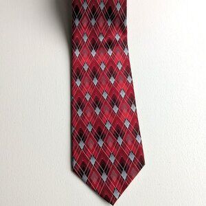 Claiborne Red Argyle Style Print Silk Tie.